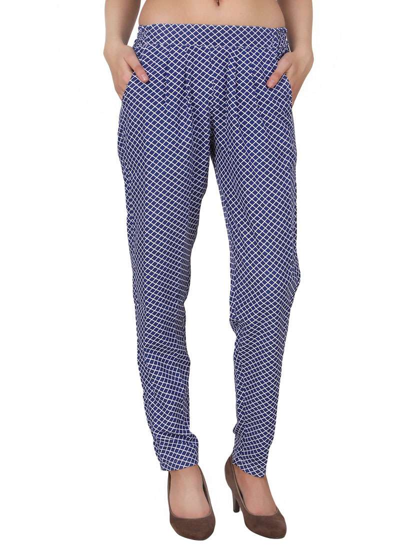 blue checkered georgette pleated trouser - 13430905 - Zoom Image - 0