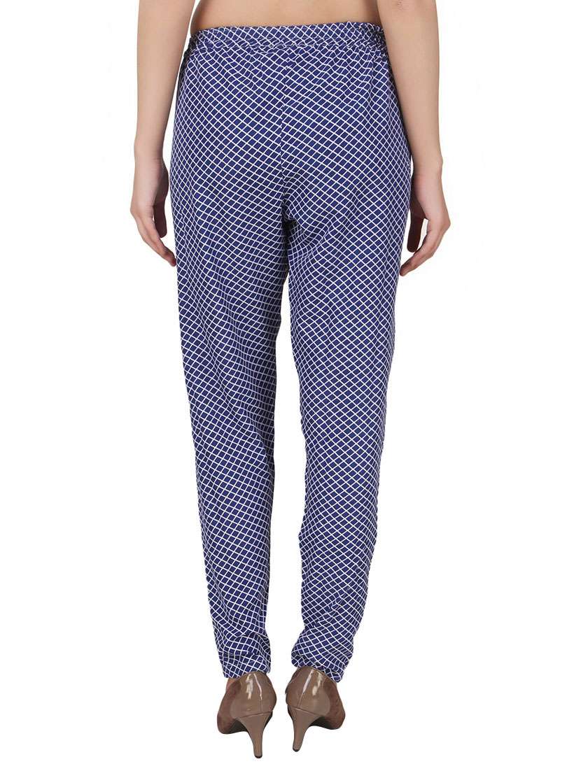 blue checkered georgette pleated trouser - 13430905 - Standard Image - 2