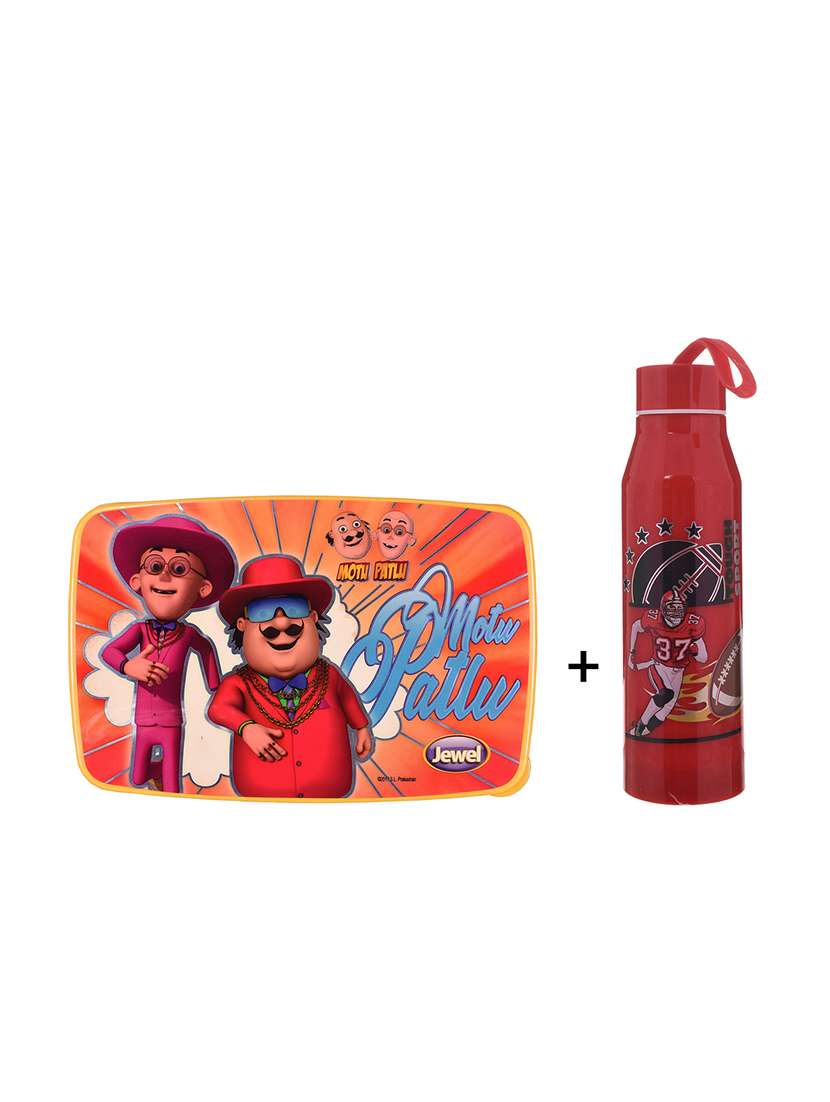 printed combo water bottle and  lunch box with 2 bowls & 1 spoon