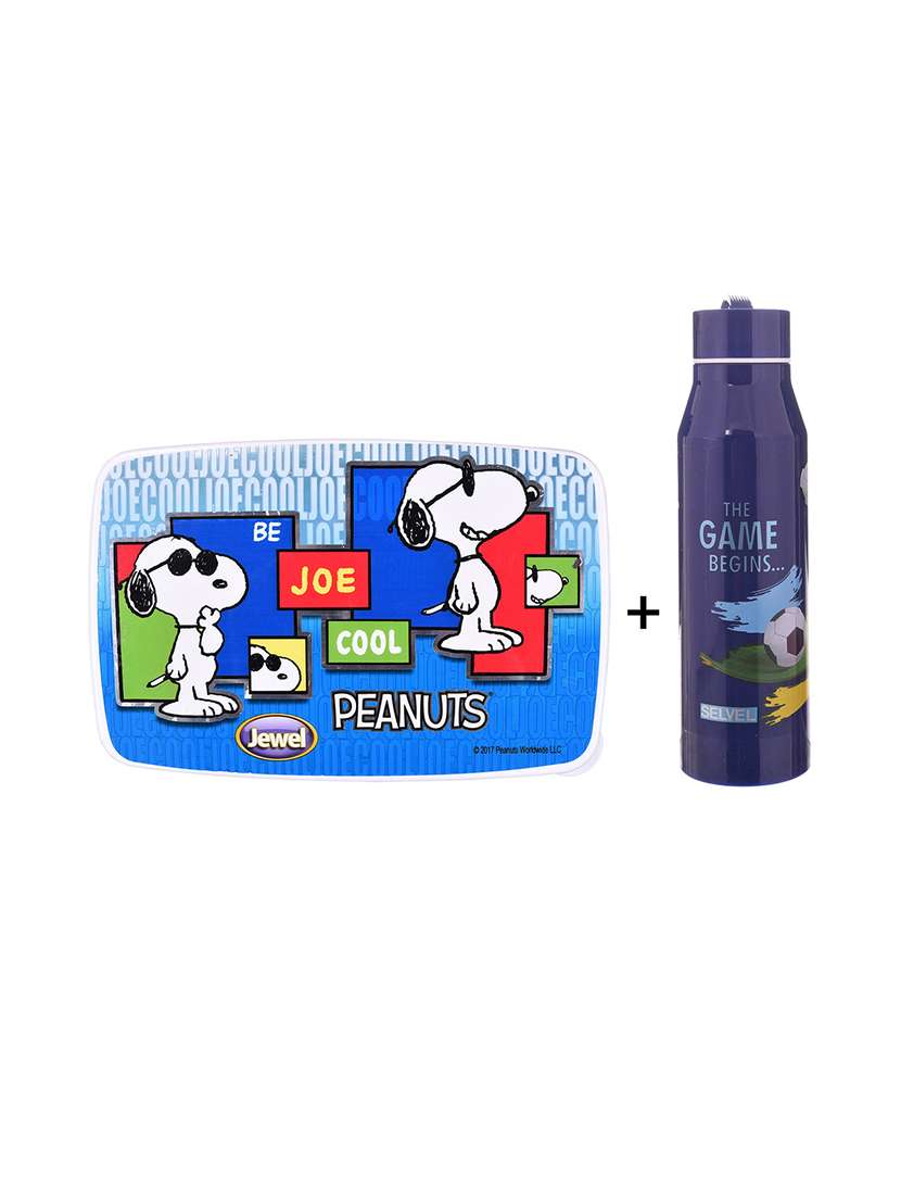 printed combo water bottle and  lunch box with 2 bowls & 1 spoon