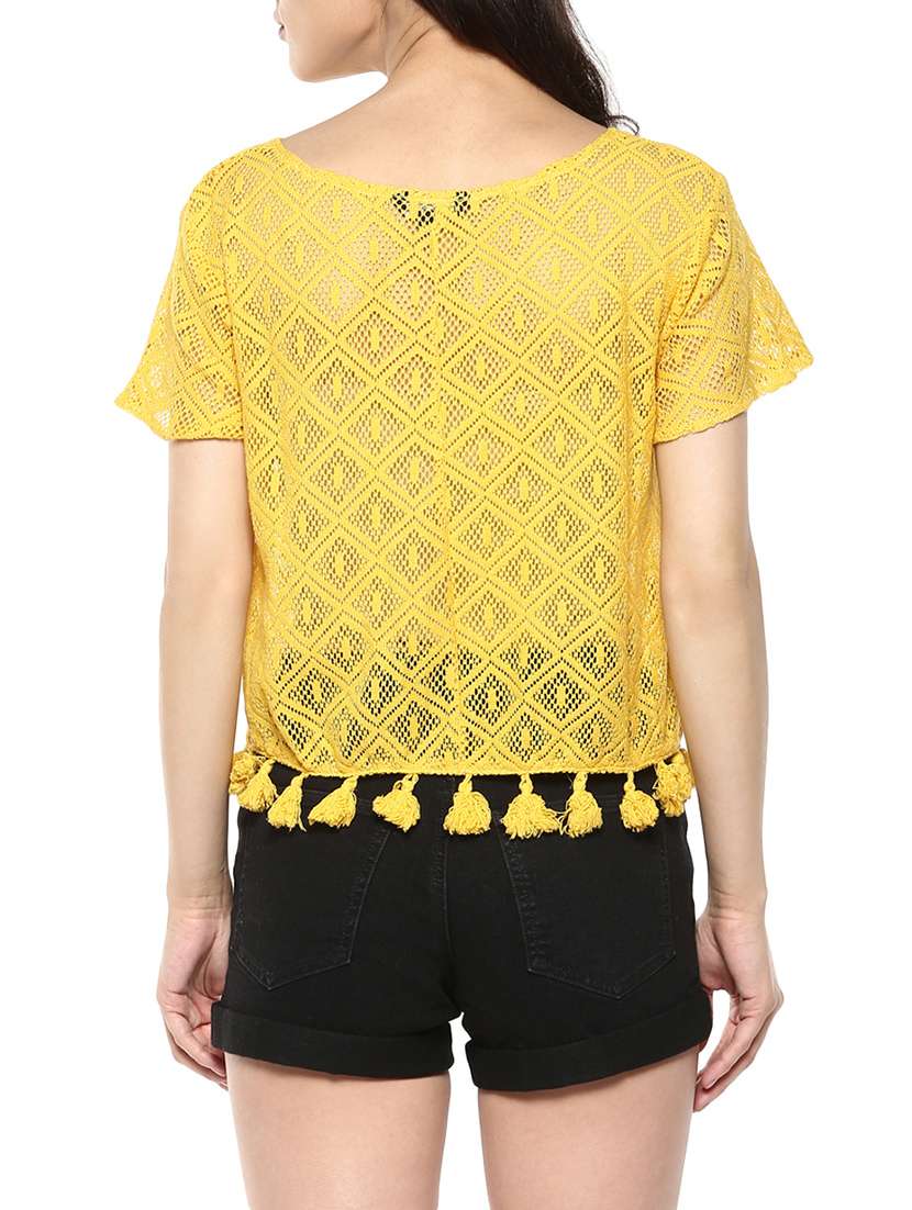 yellow cotton lace top - 13435525 - Standard Image - 2