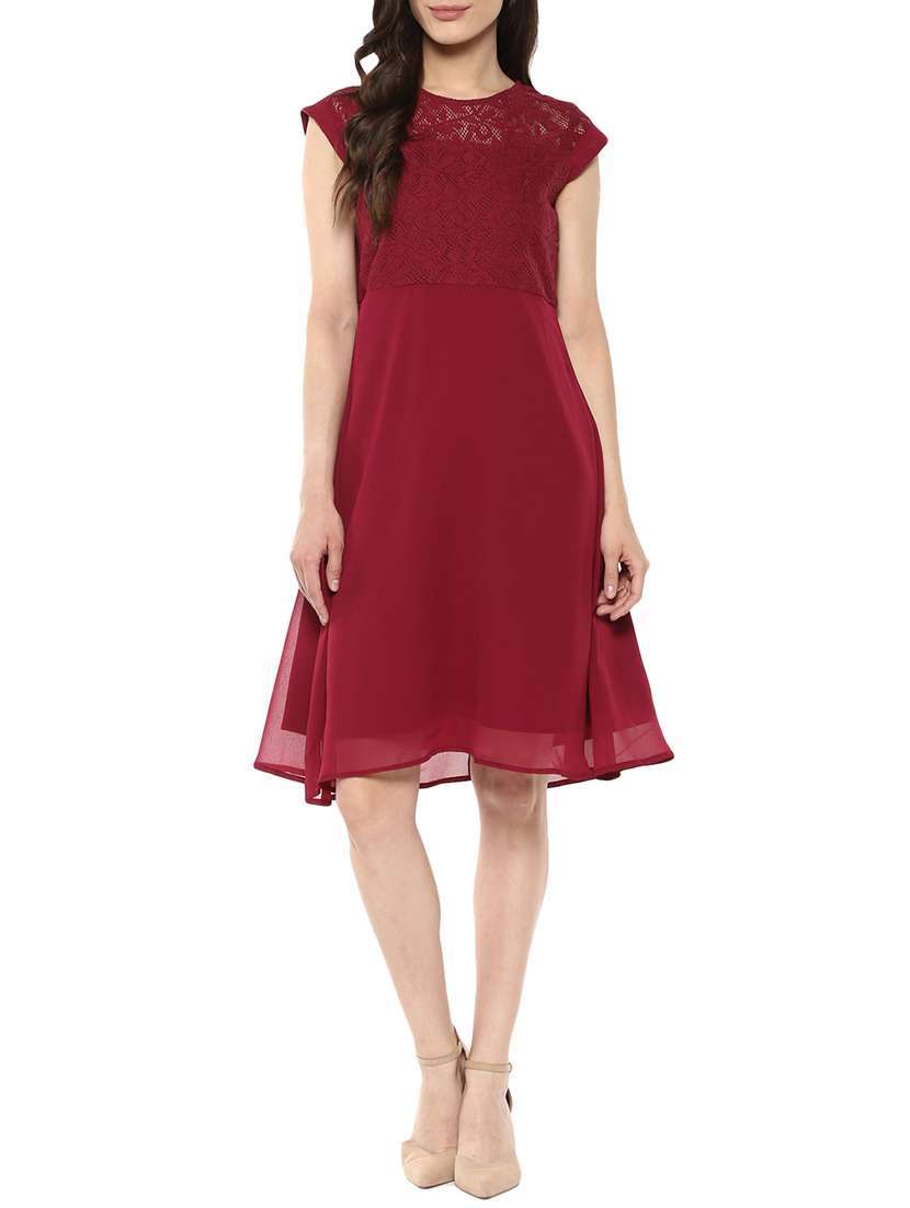 maroon fit and flare dress
