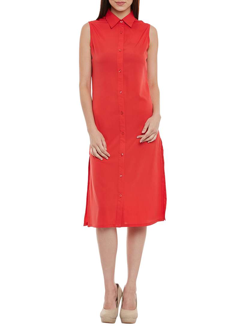 red cotton shirt dress