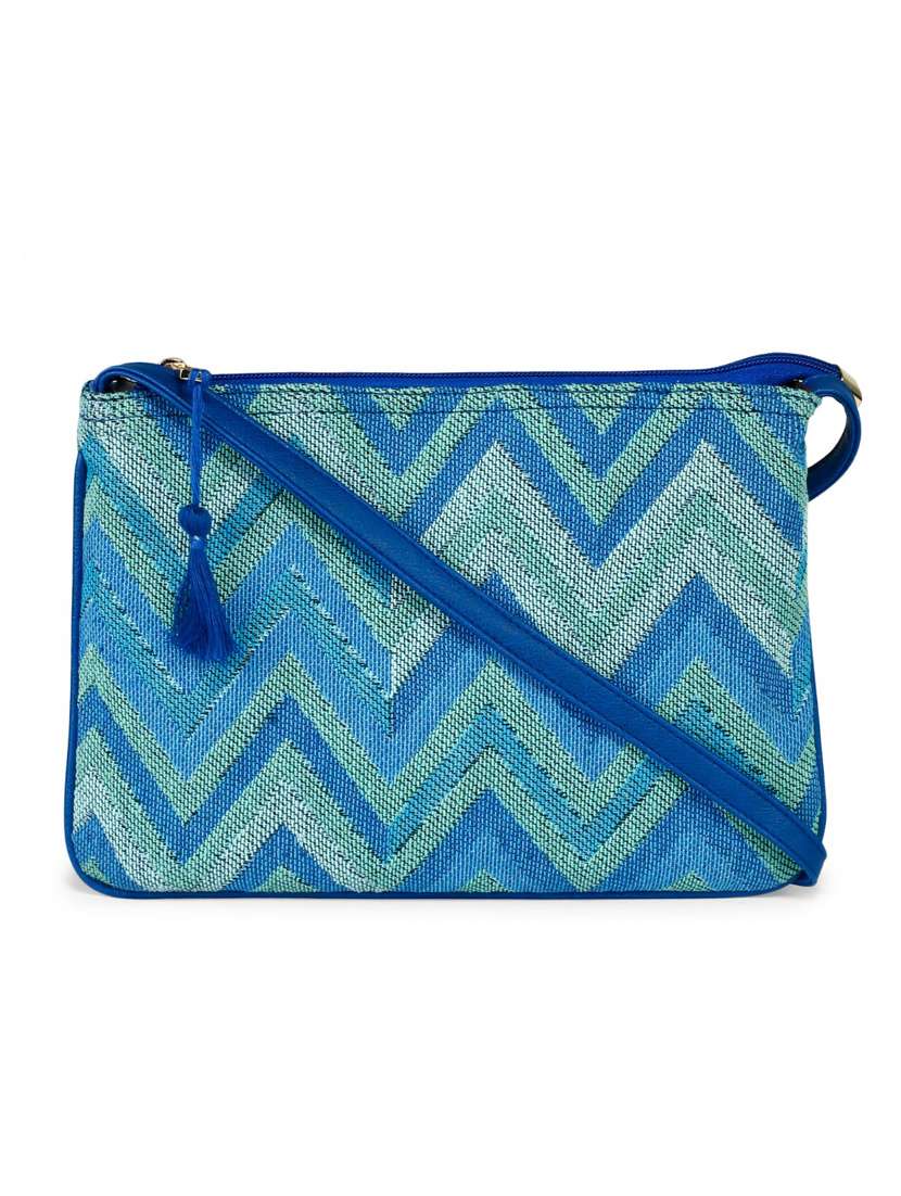 blue canvas sling bag