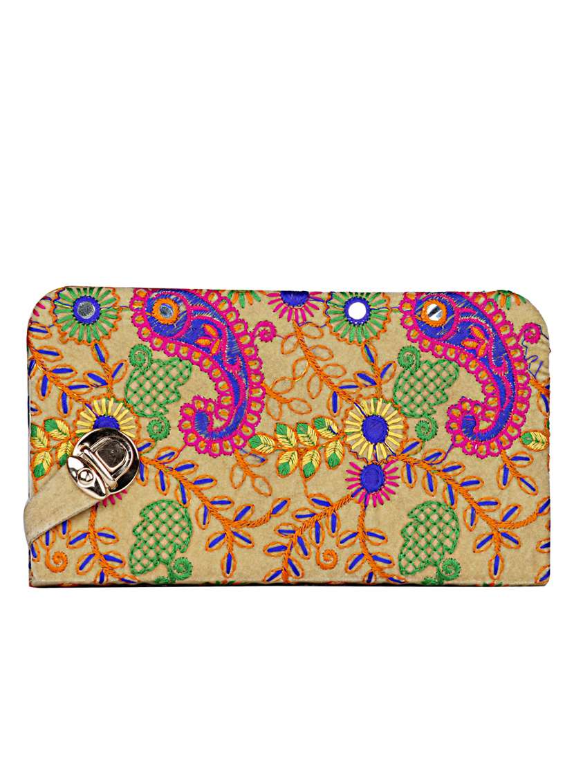 multi colored cotton clutch