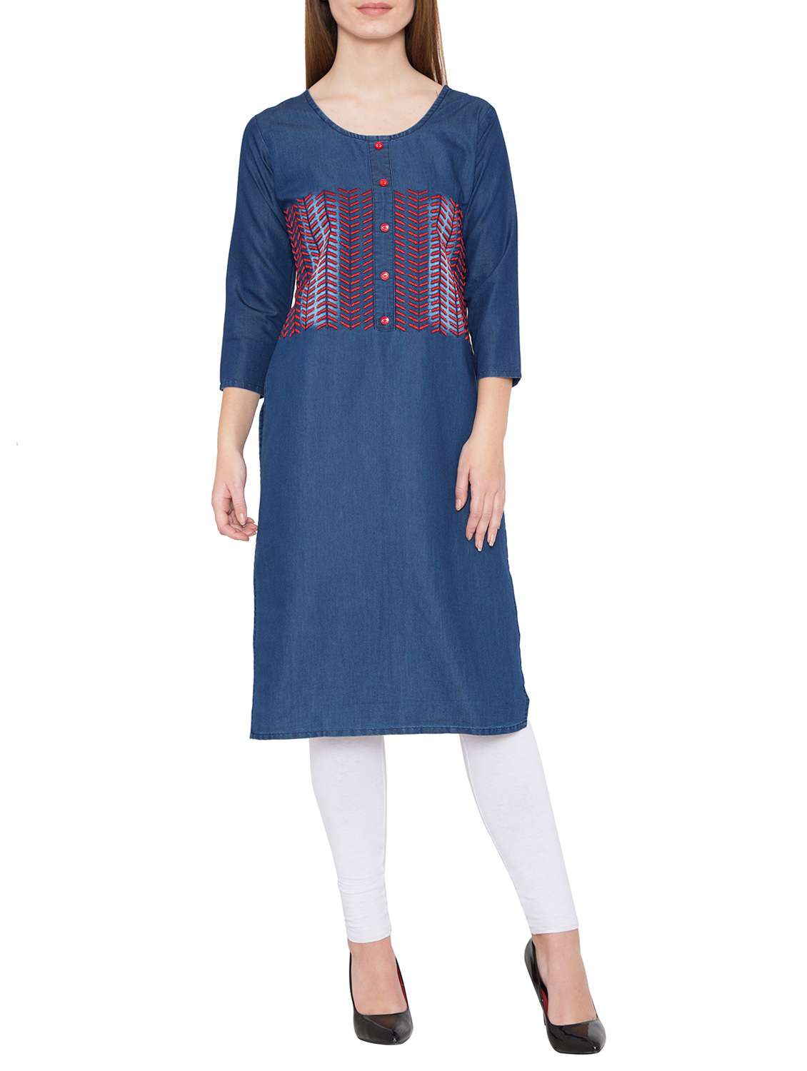 Embroidered denim kurta