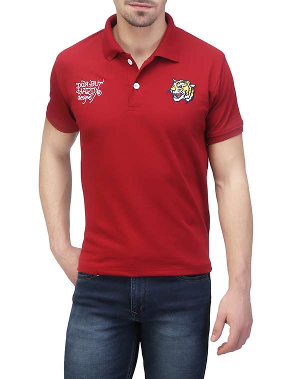 cherry red cotton polo t-shirt