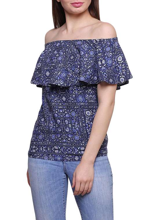 blue cotton ruffle top