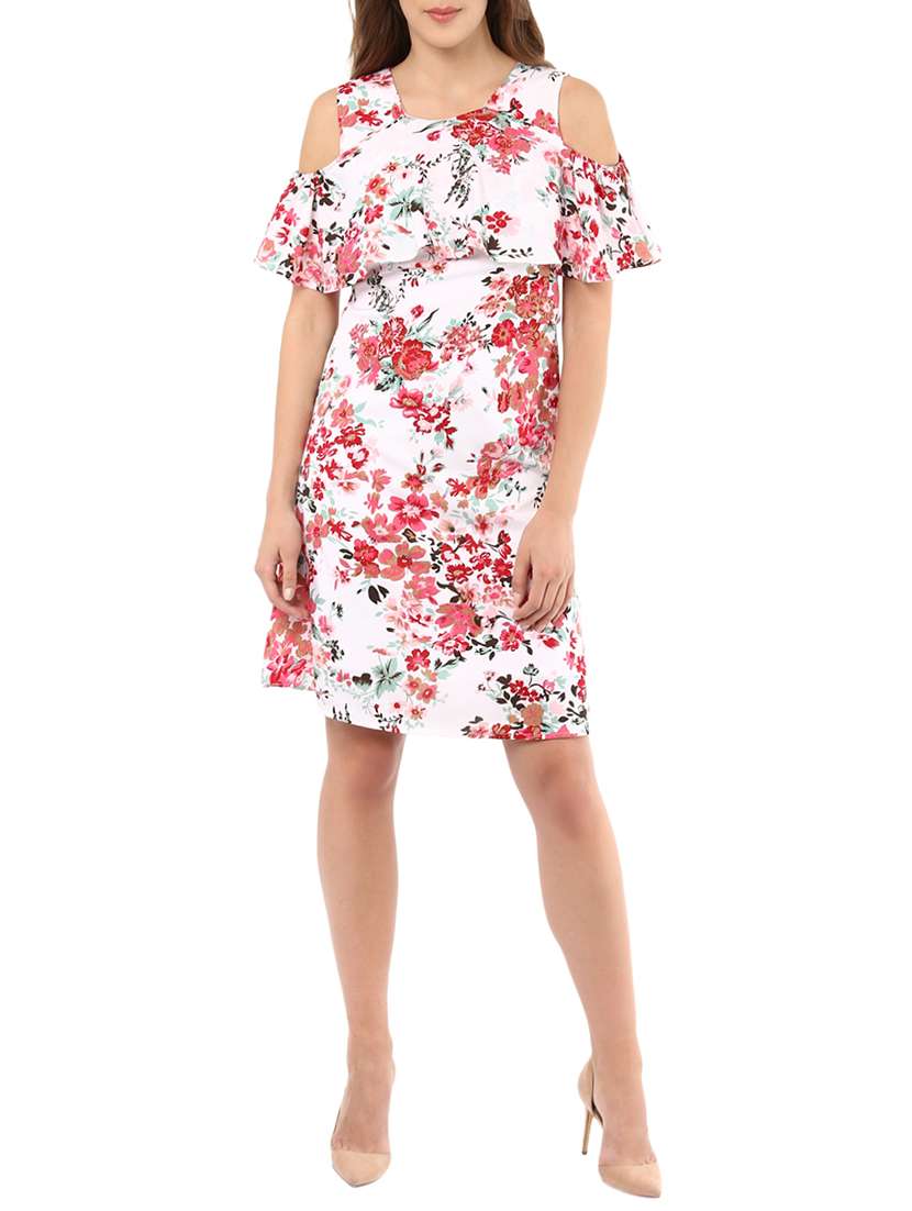 floral cold shoulder sleeved dress