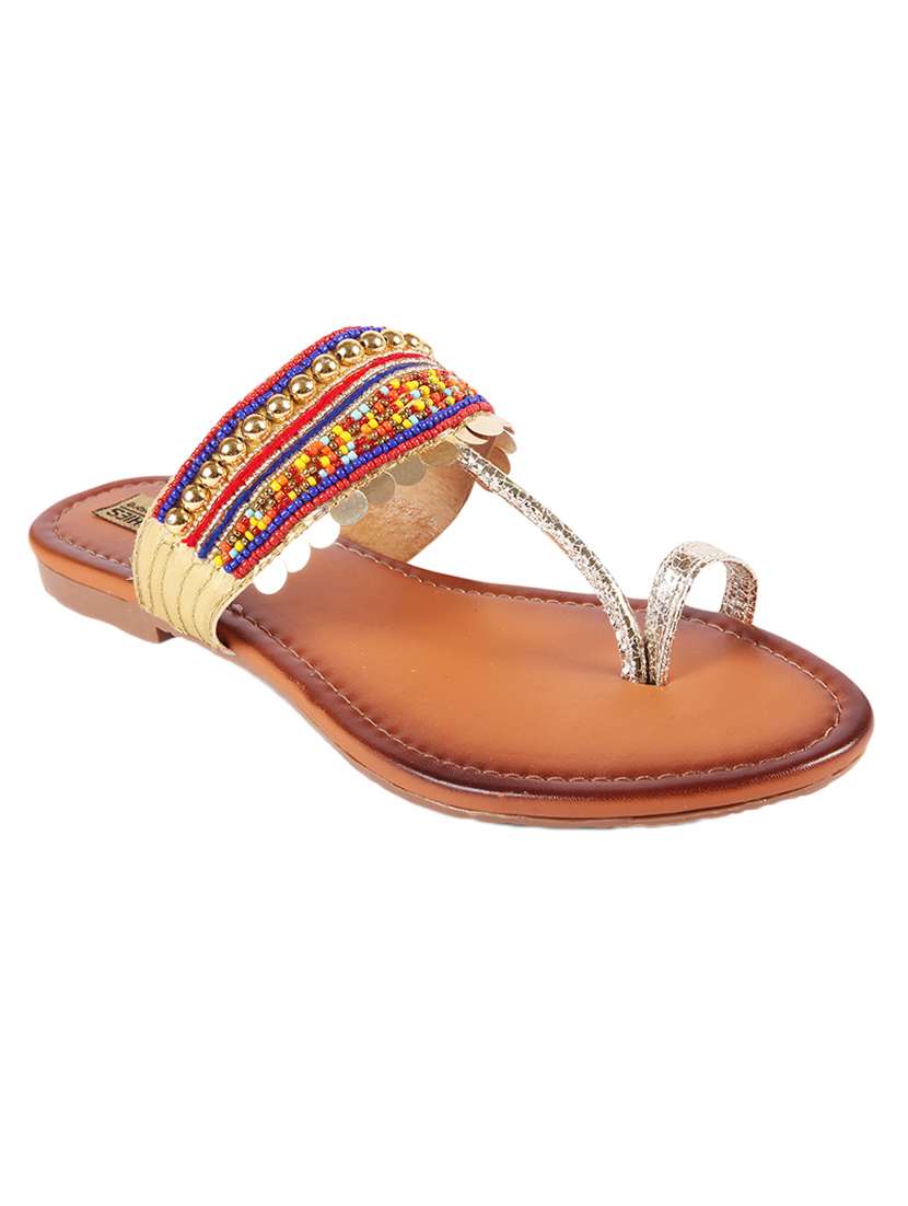 multi colored one toe kolhapuri