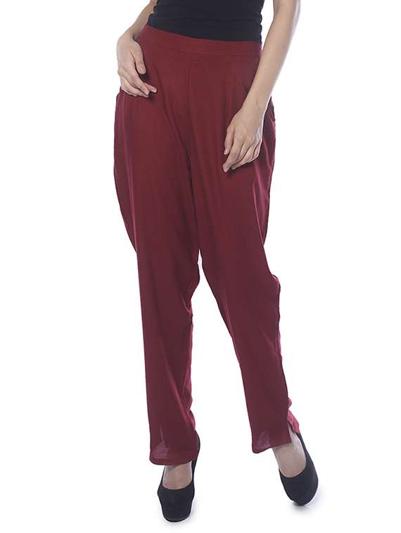 maroon rayon peg trouser