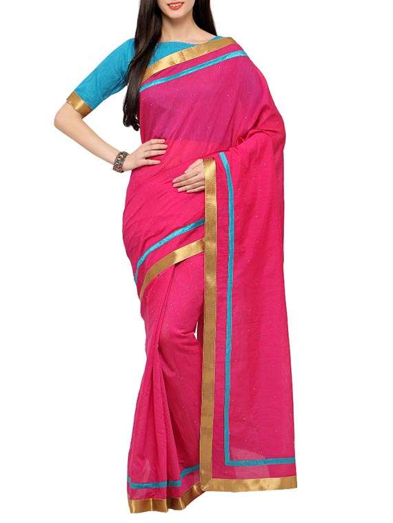 pink cotton bordered saree with blouse