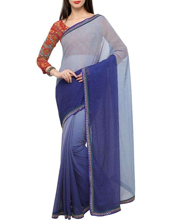 blue chiffon ombre saree with blouse