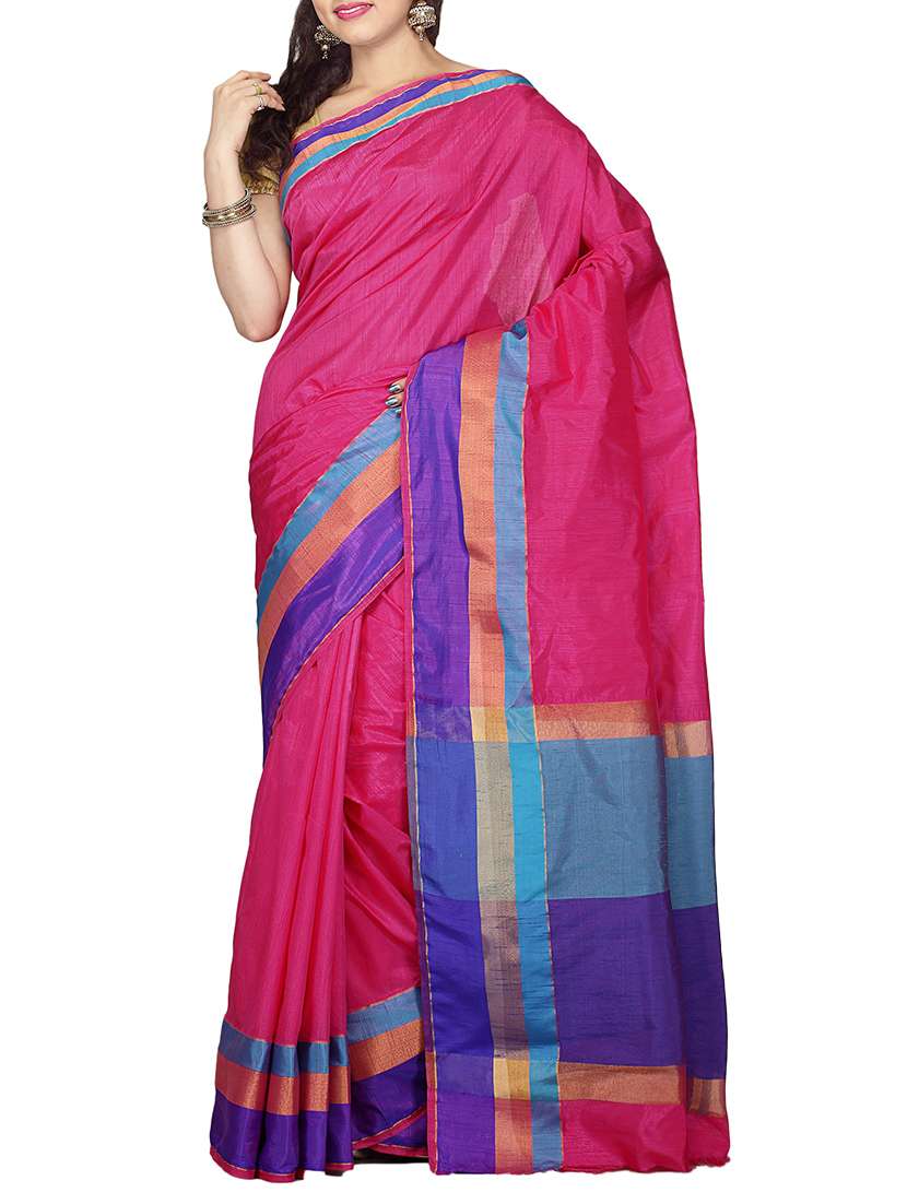 magenta art silk bordered saree with blouse