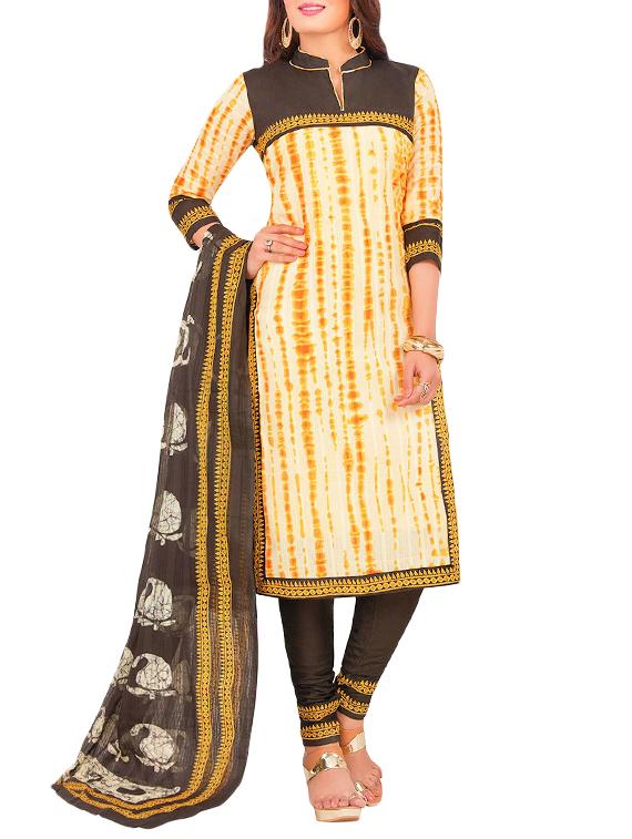 yellow cotton printed unstitched suit