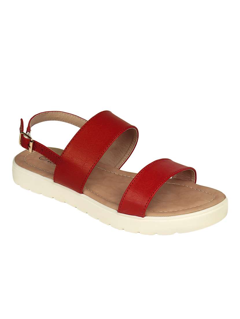 red leatherette back strap sandals