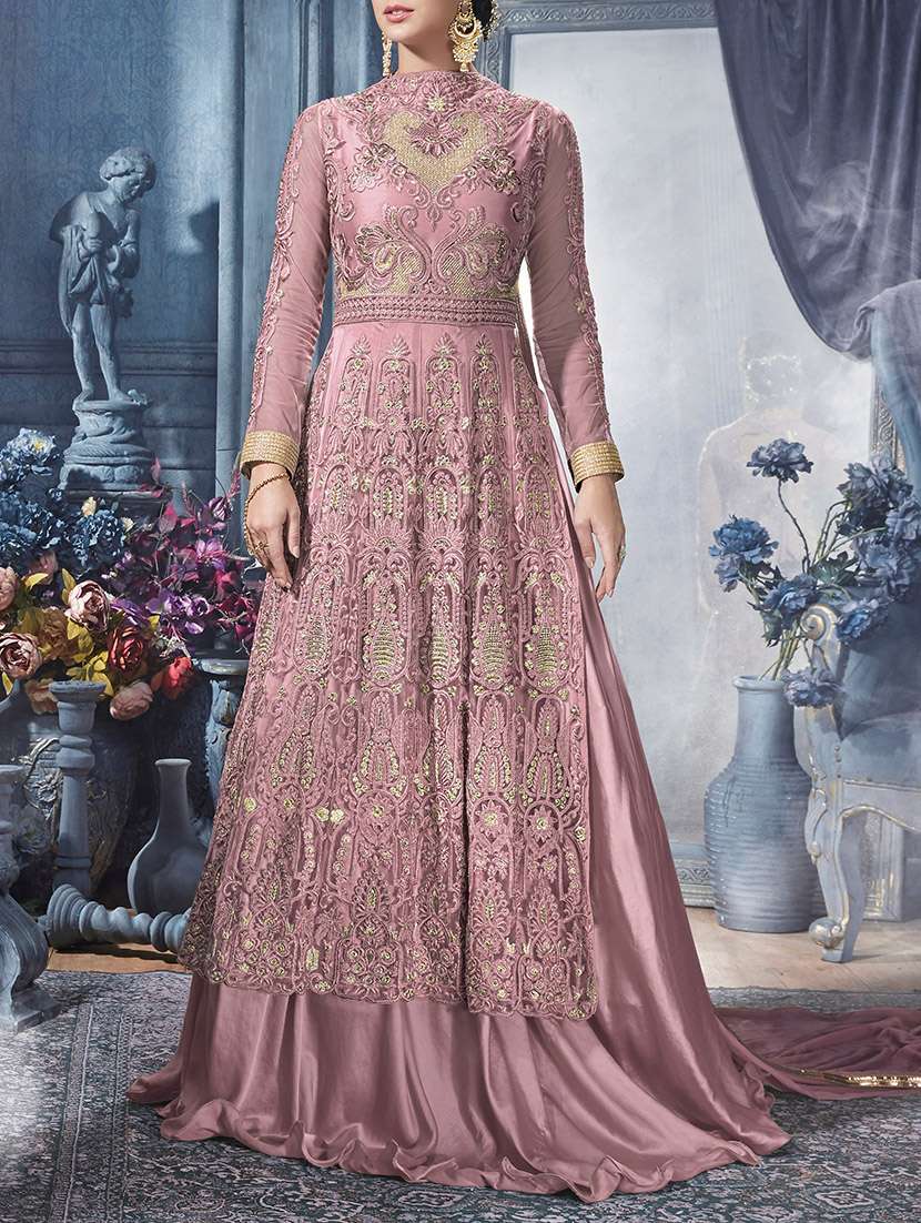 embroidered semi-stitched anarkali suit