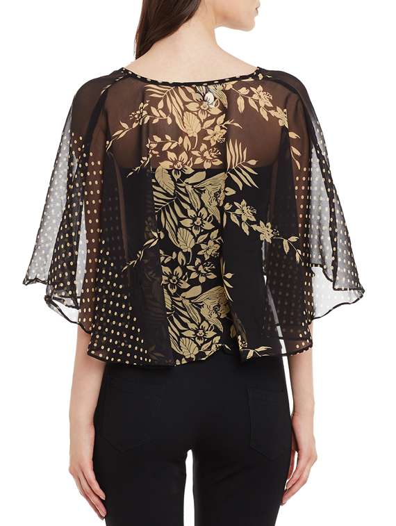 black printed georgette regular top - 13465442 - Standard Image - 2