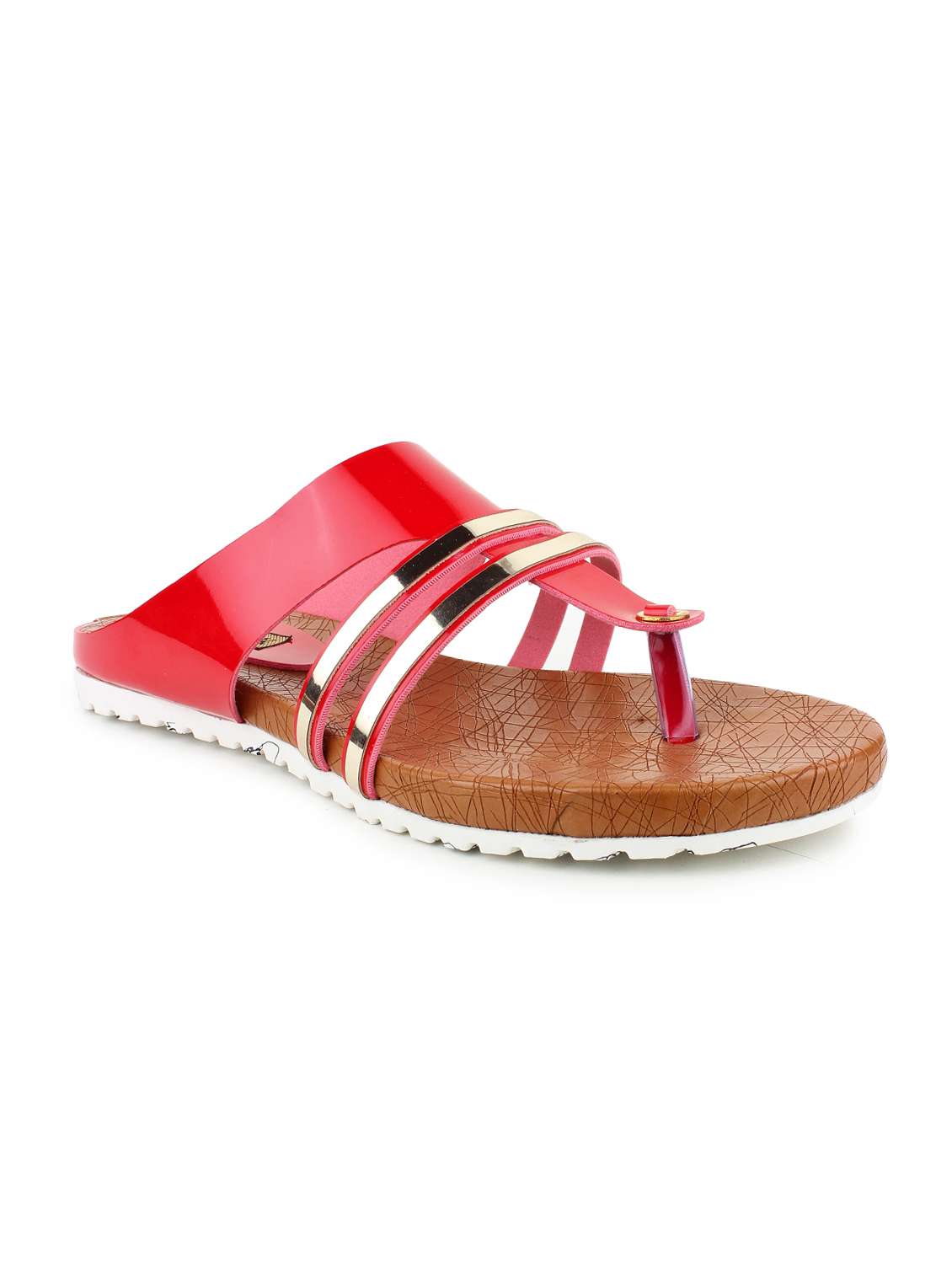 red leatherette toe separator sandals