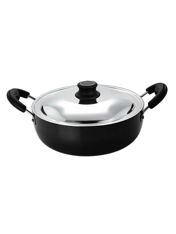 pristine induction base hard anodised kadai with lid, 24 cm