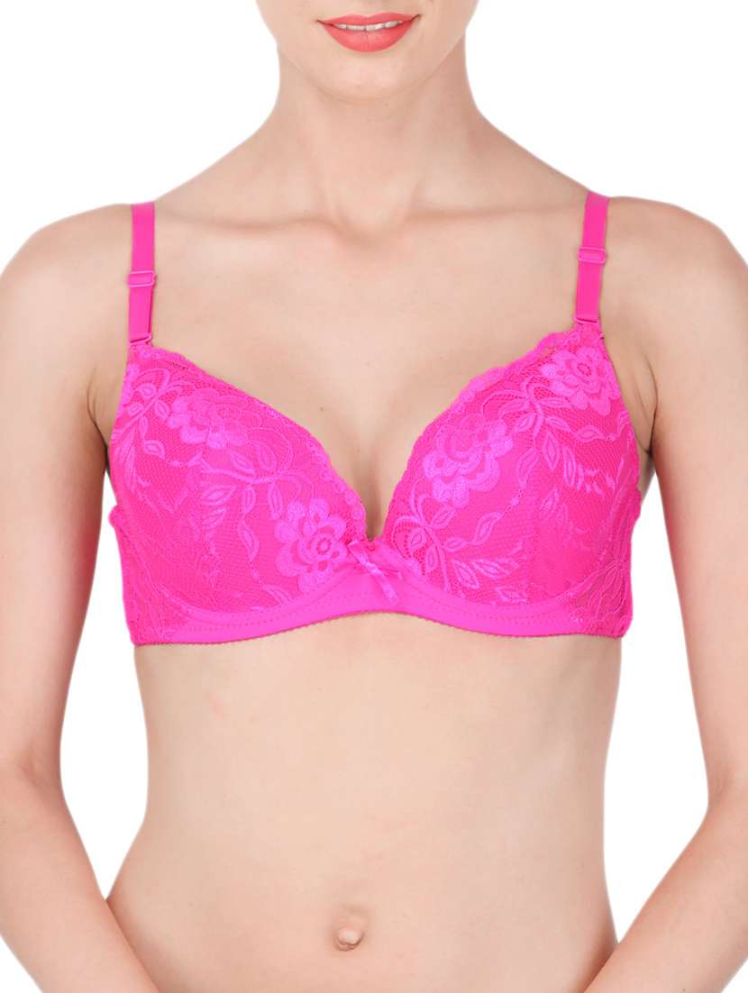 pink nylon lace bra