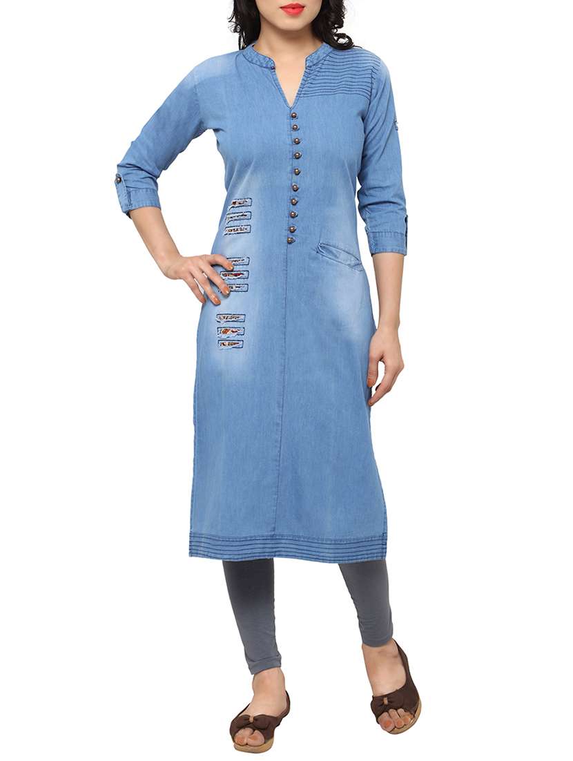 blue denim straight kurta