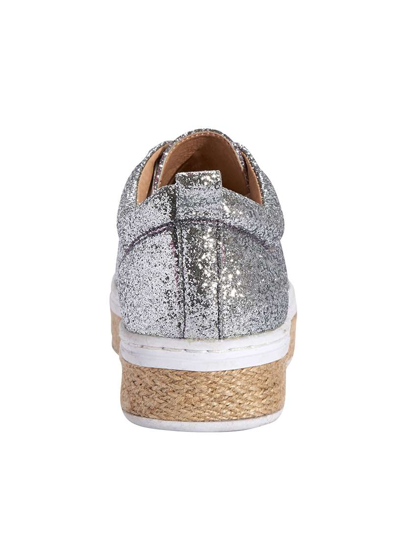 silver faux leather laceup sneakers - 13551011 -  Standard Image - 2