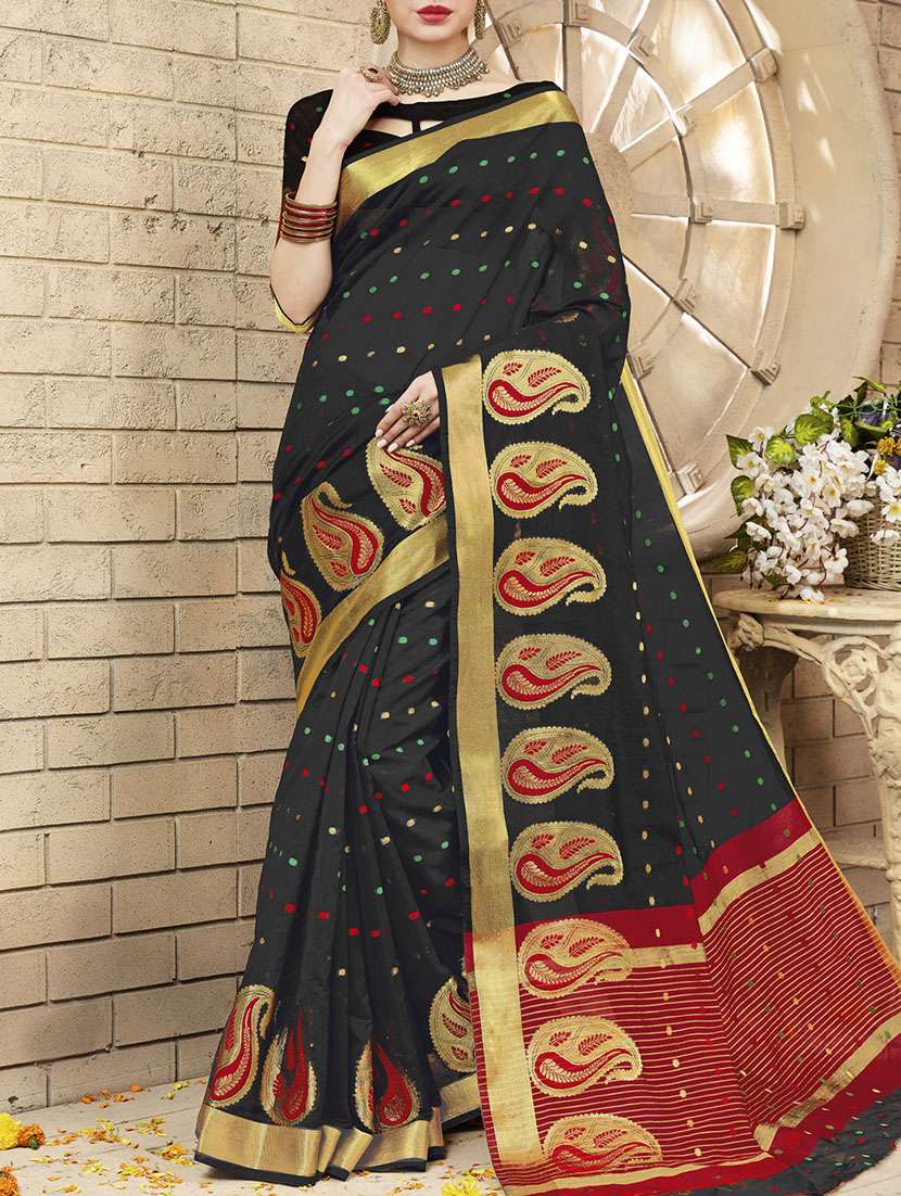 black cotton blend saree with blouse