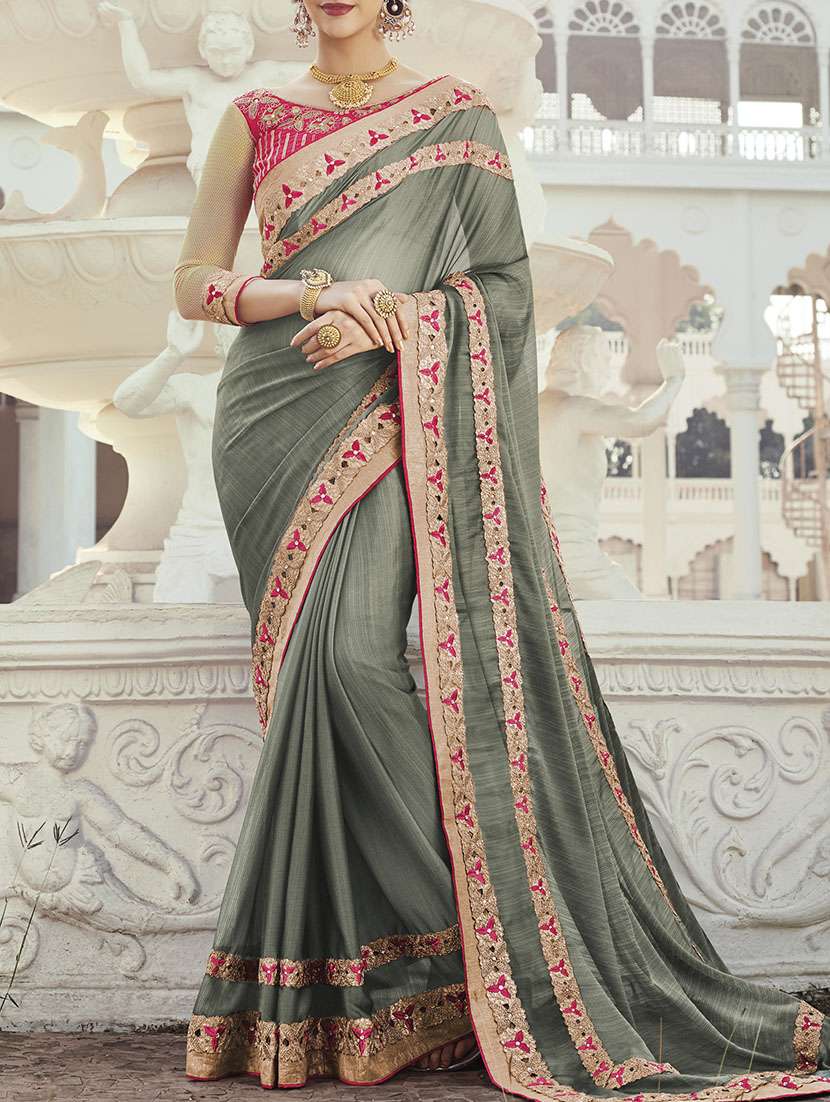 grey bordered saree with blouse