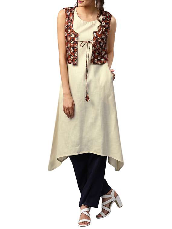 cream cotton asymmetric kurta