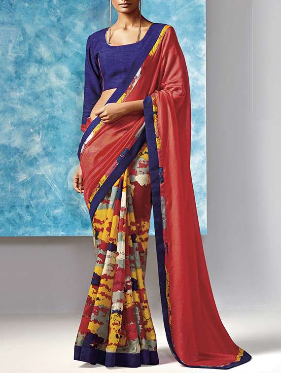 brown colored printed saree