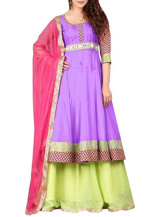 purple net sharara lehenga