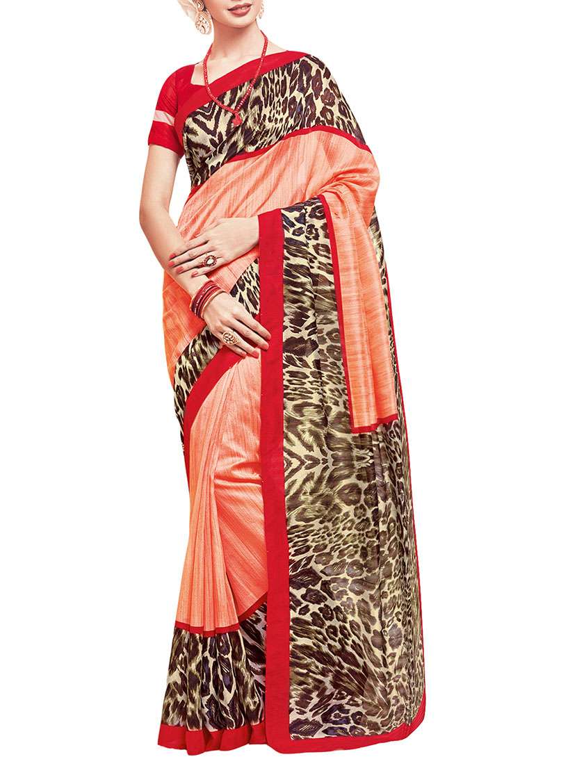 red silk printed bhagalpuri saree with blouse