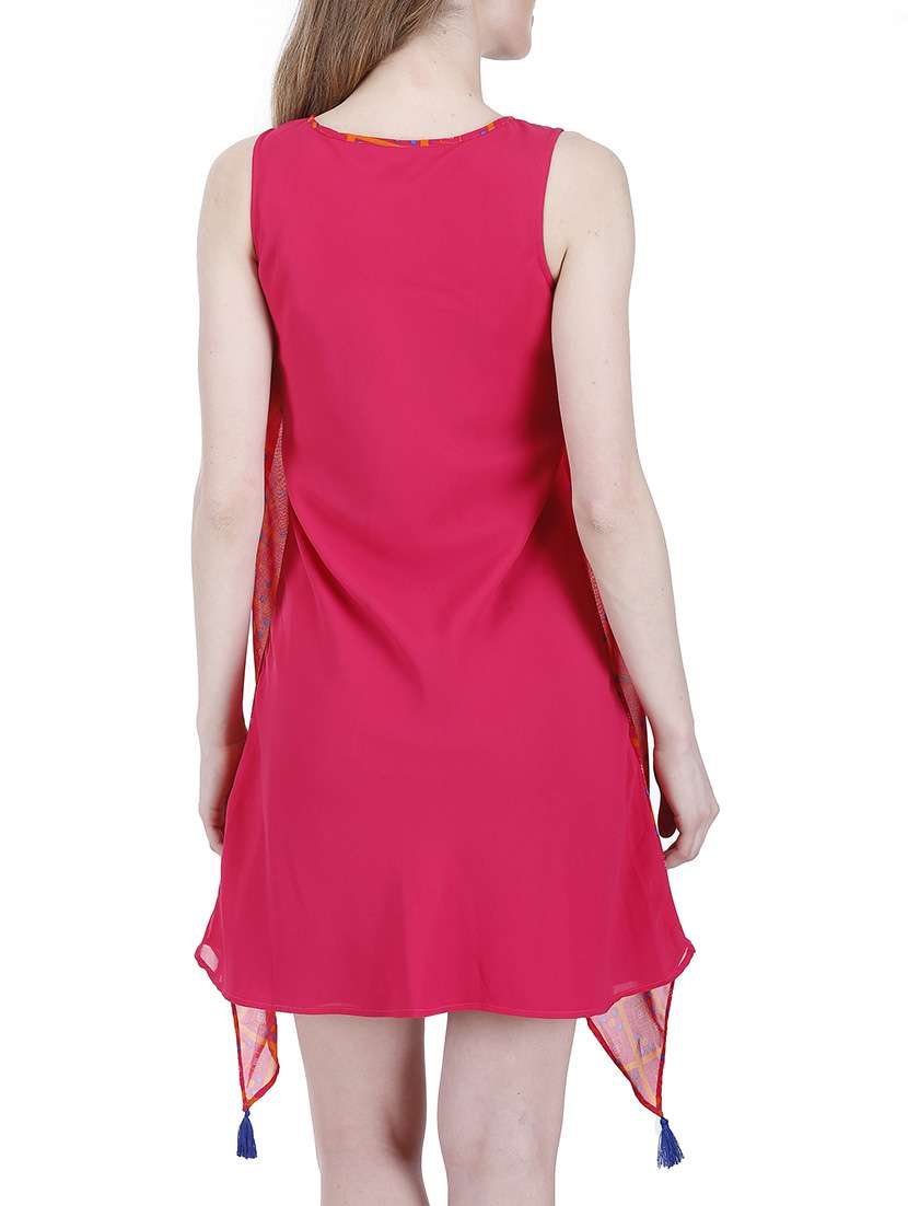 pink printed georgette layered dress - 13601885 -  Standard Image - 2