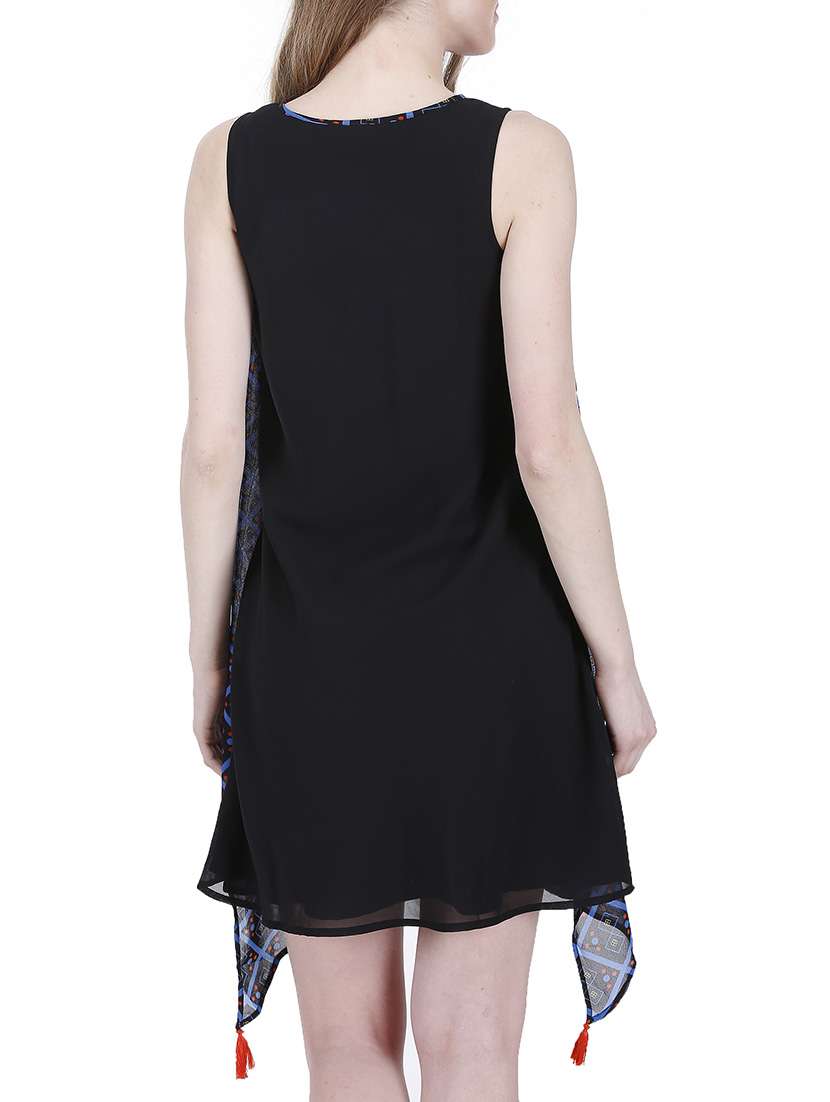 black printed georgette layered dress - 13601886 -  Standard Image - 2