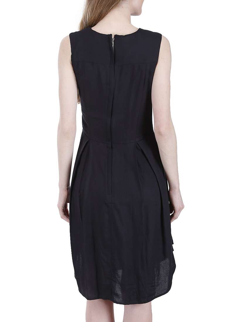 black viscose fit & flare dress - 13601888 - Standard Image - 2