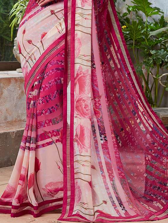 pink georgette printed saree - 13603181 -  Standard Image - 2