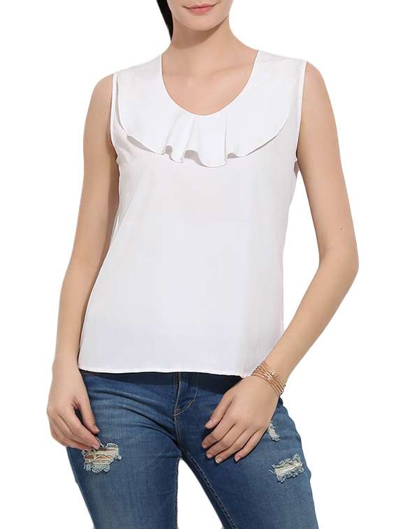 white ruffle neck top
