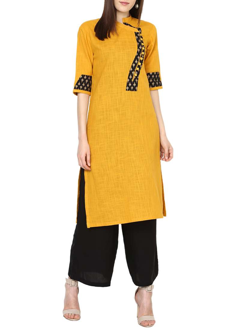 mustard cotton straight kurta