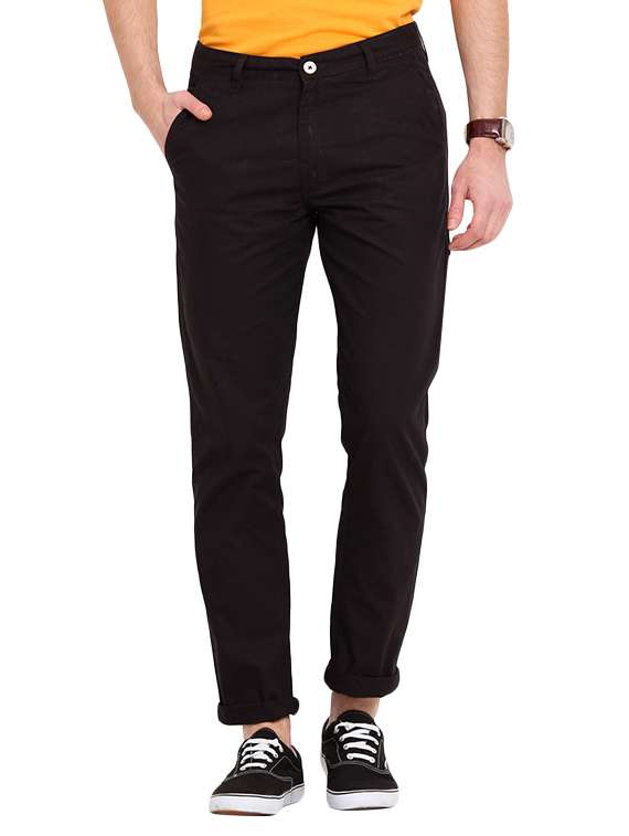 black cotton chinos casual trousers