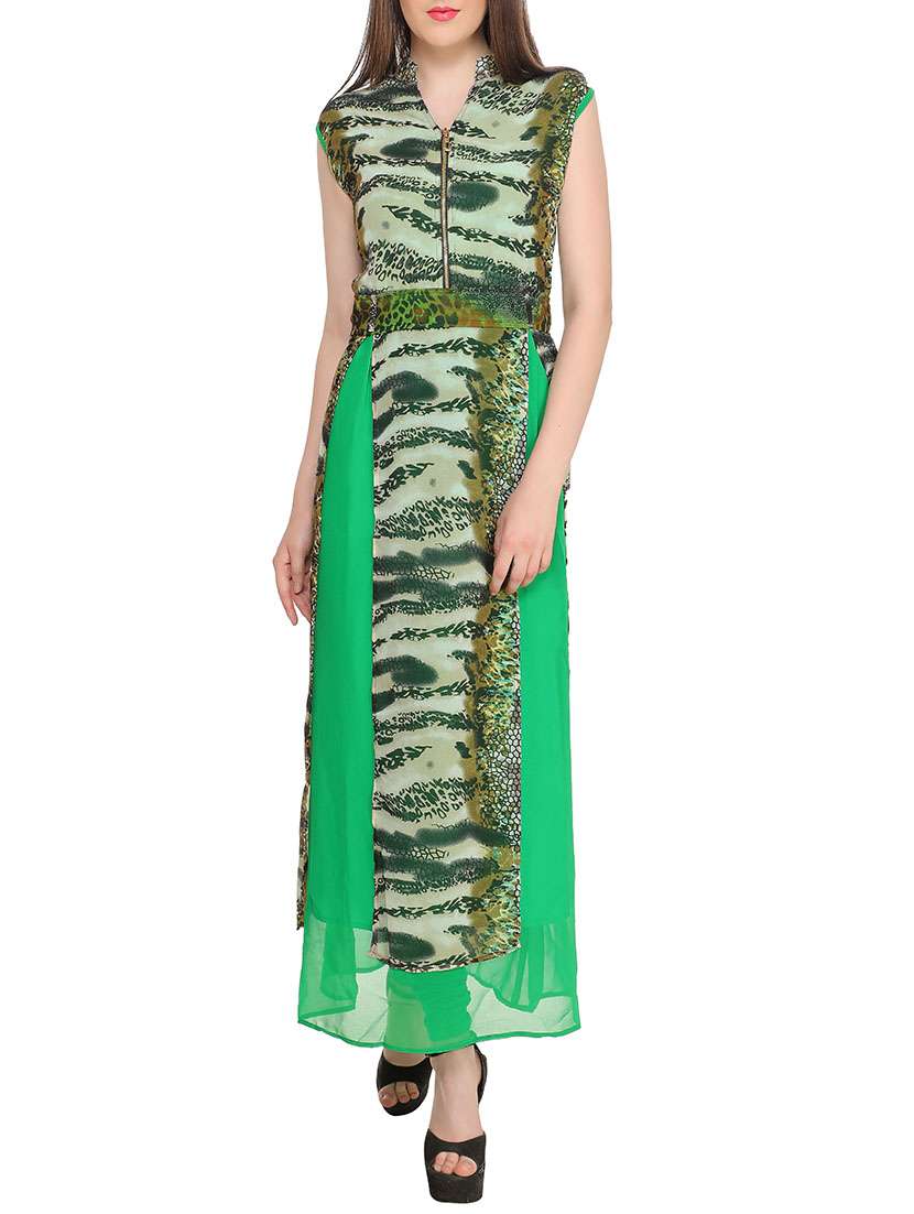 green georgette long kurta