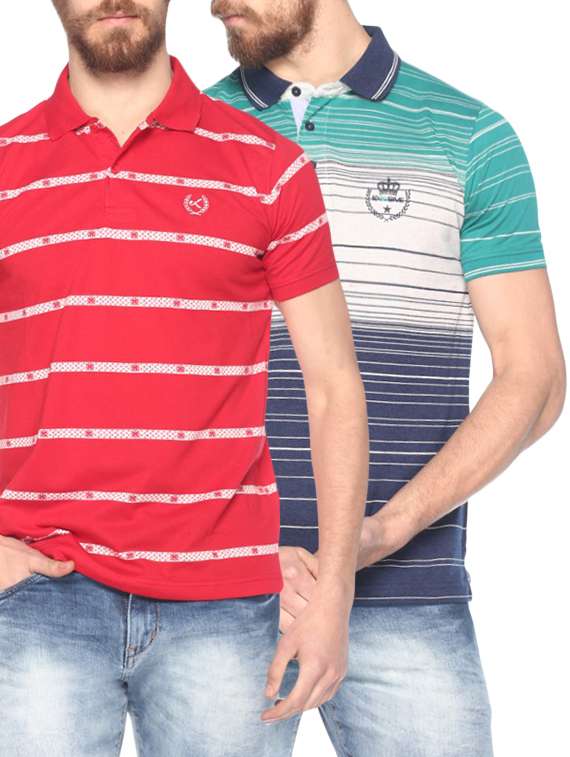 red and blue striped polo t-shirt combo 