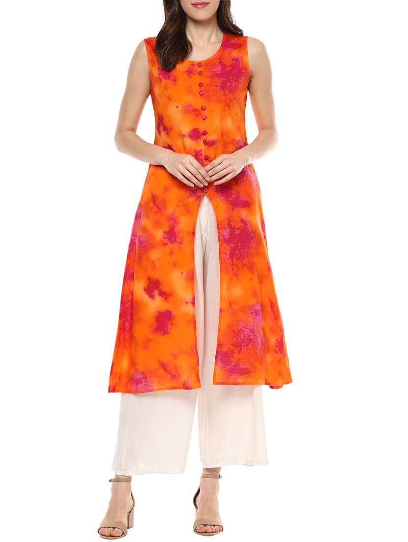 orange cotton high slit kurta