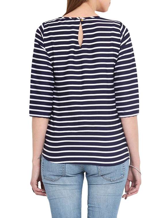 navy blue striped poly crepe top - 13653655 - Standard Image - 2