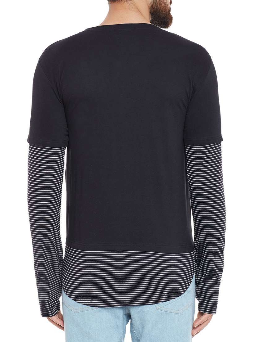 black cotton blend thumb hole t-shirt - 13657267 - Standard Image - 2
