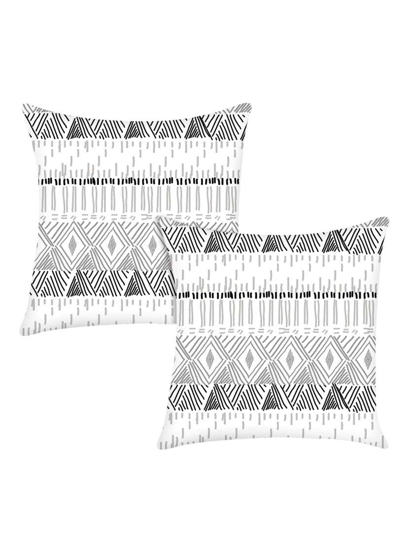 white digitally printed set of 2 satin cushion cover
