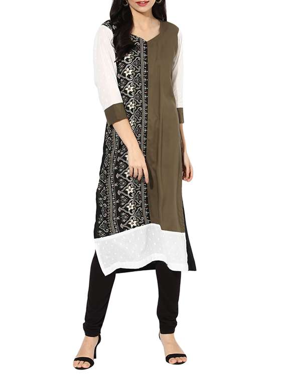 grey printed straight kurta