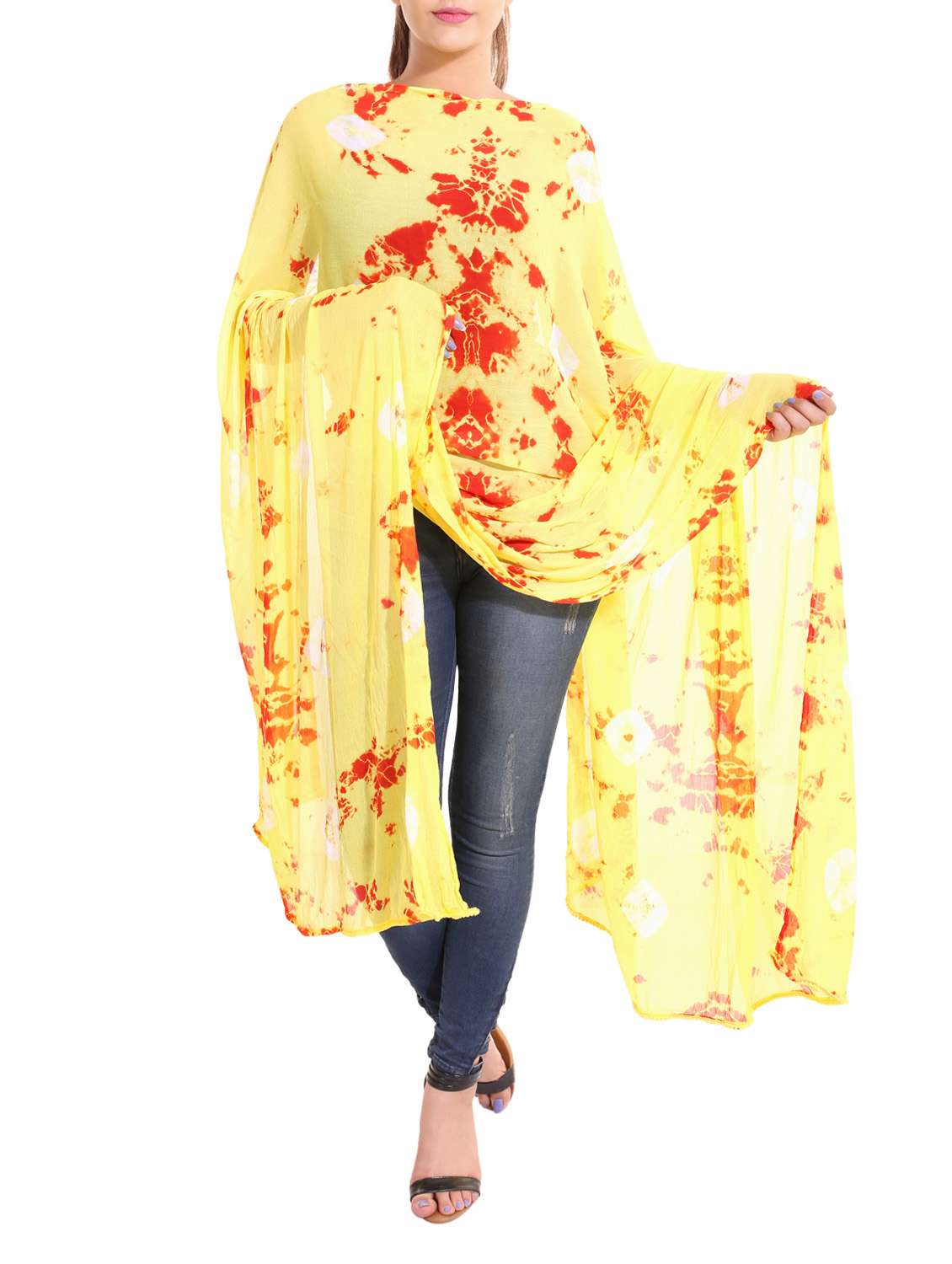yellow & red tie & dye dupatta