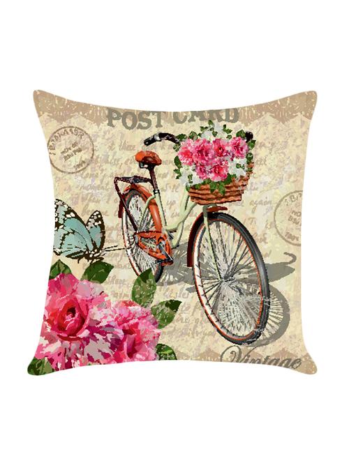 digitally printed cushion cover with cycle with flower design - 13667860 - Standard Image - 0
