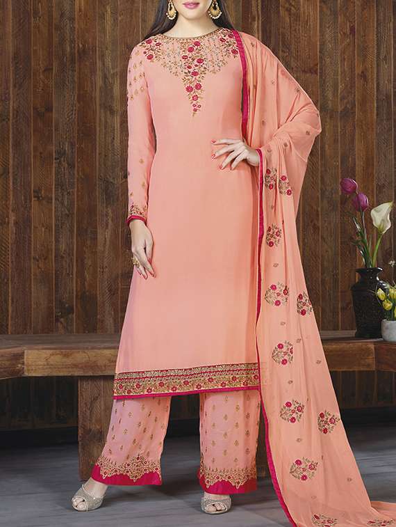 peach georgette unstitched suit